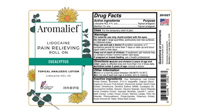 Aromalief Lidocaine Pain Relieving Roll On - Aromalief Lido FDA Apr 2022